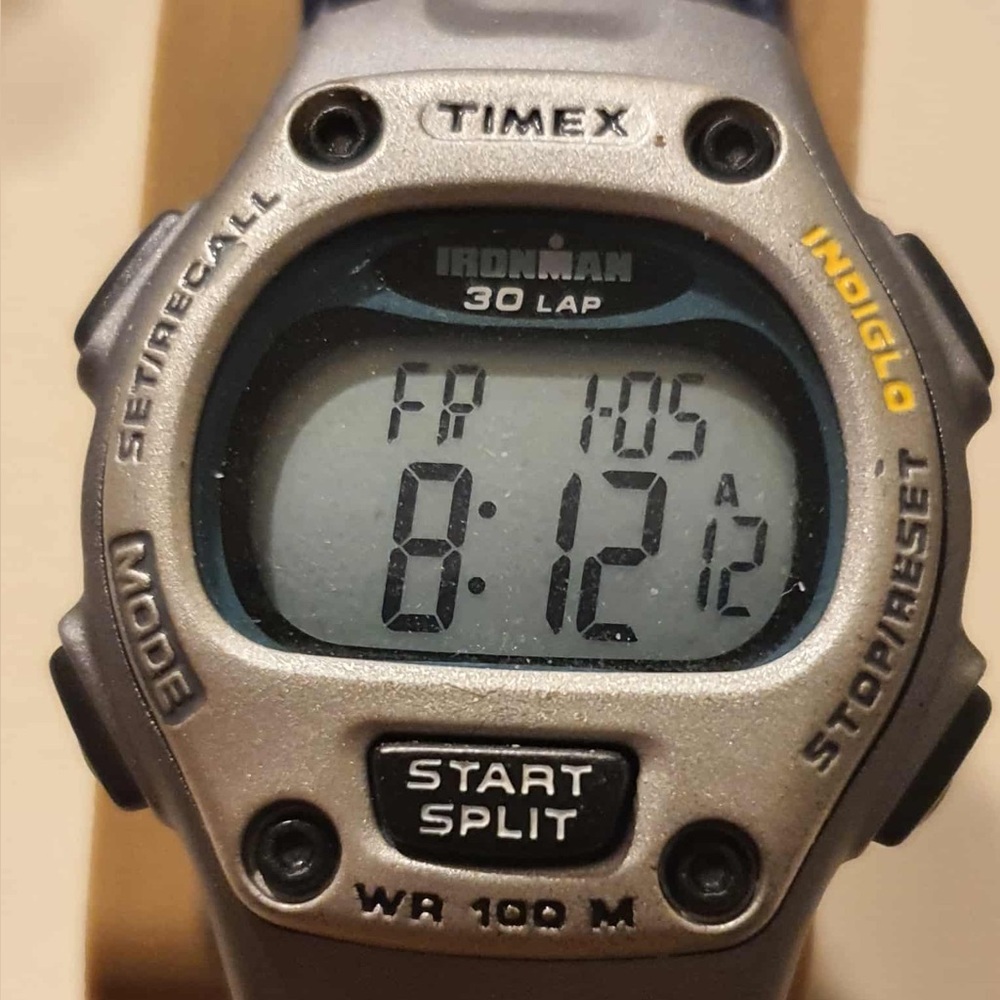 🦋10/$20 Timex Ironman 30Lap Silver/Grey Nylon Digital Alarm Chrono Women's Watch